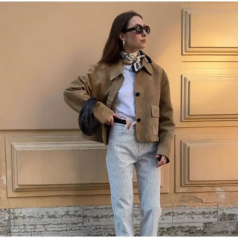 Irene - Chaqueta corta de ante sintético para mujer
