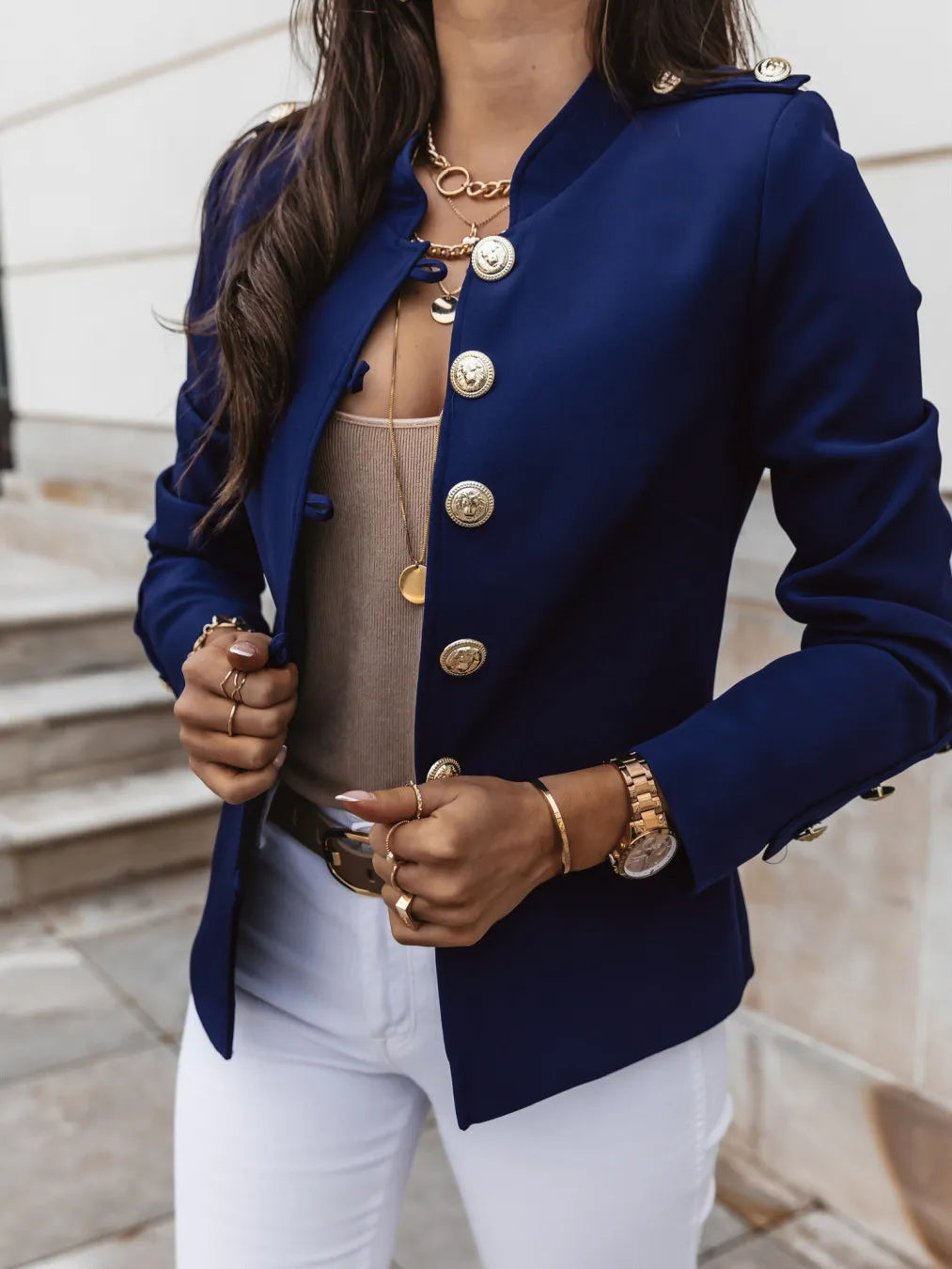 Samira - Chaqueta entallada para mujer con cuello redondo