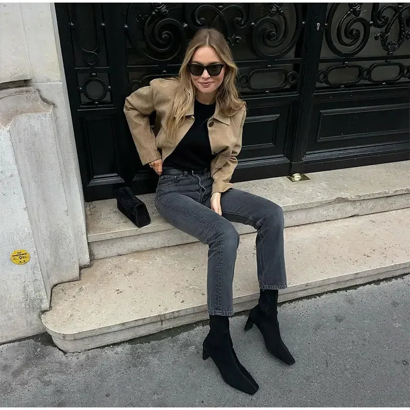 Irene - Chaqueta corta de ante sintético para mujer