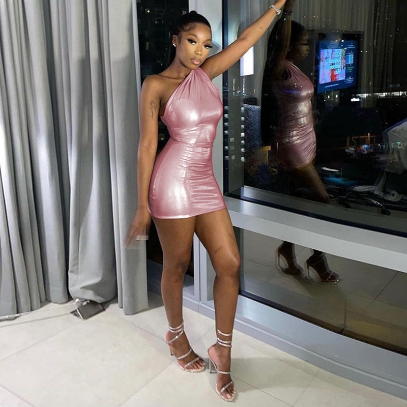 Camila - Vestido corto brillante asimétrico de un hombro para mujer