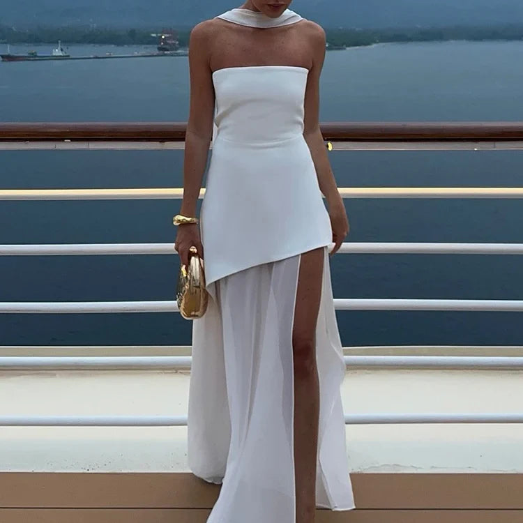 Adriana – Vestido largo asimétrico con abertura