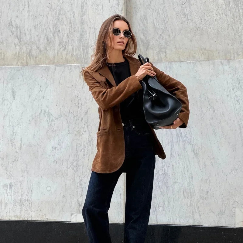 Clara - Chaqueta de mujer en ante con botones frontales
