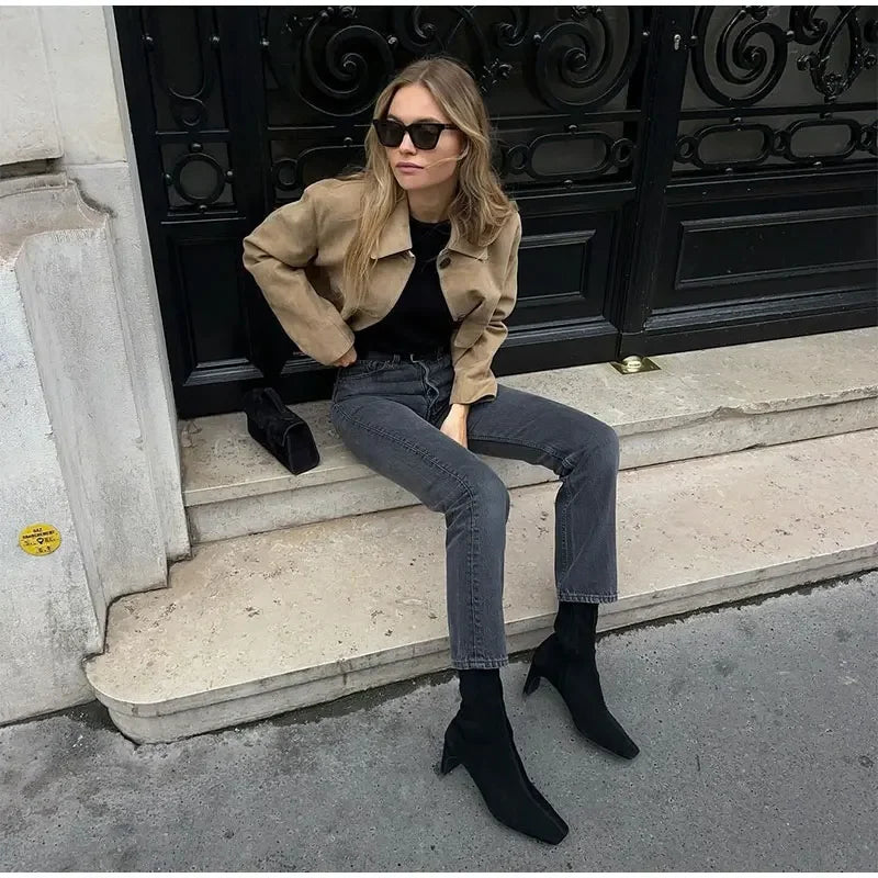 Irene - Chaqueta corta de ante sintético para mujer