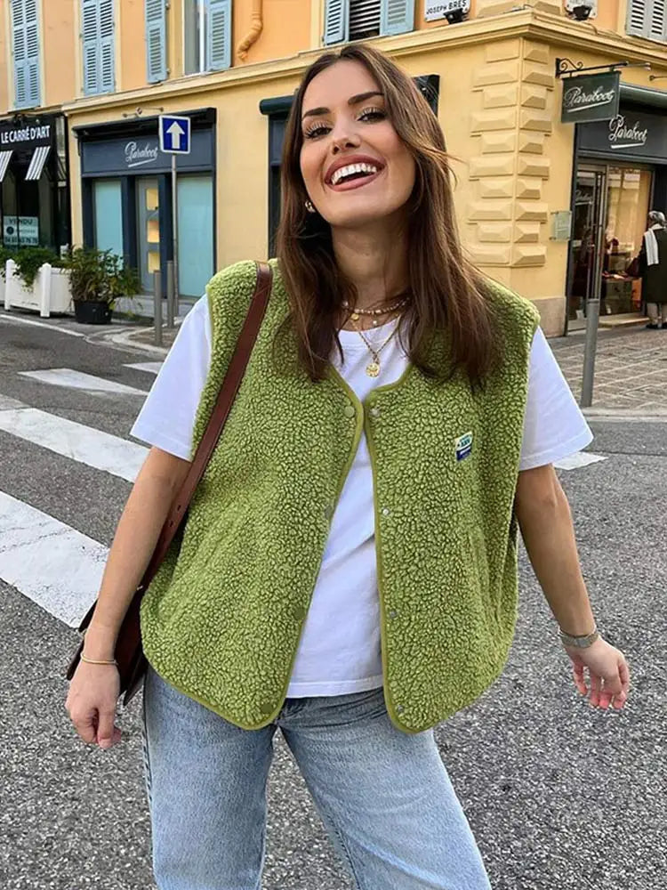 Alejandra - Chaleco de borreguito sin mangas mujer