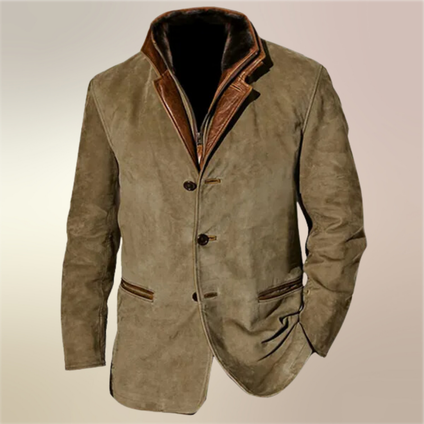 Álvaro - Chaqueta Hombre de Ante Verde con Detalles en Piel