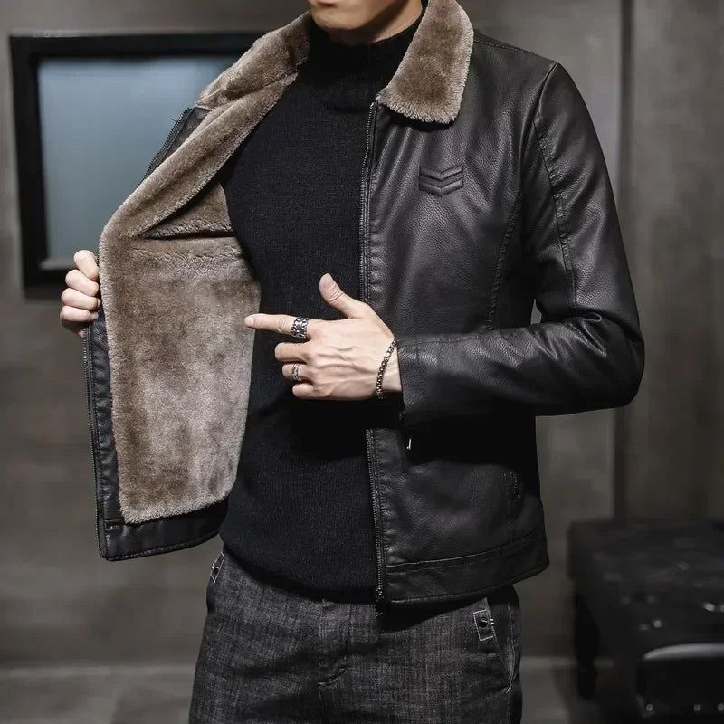 Mateo – Chaqueta de cuero para hombre con cuello de borreguillo