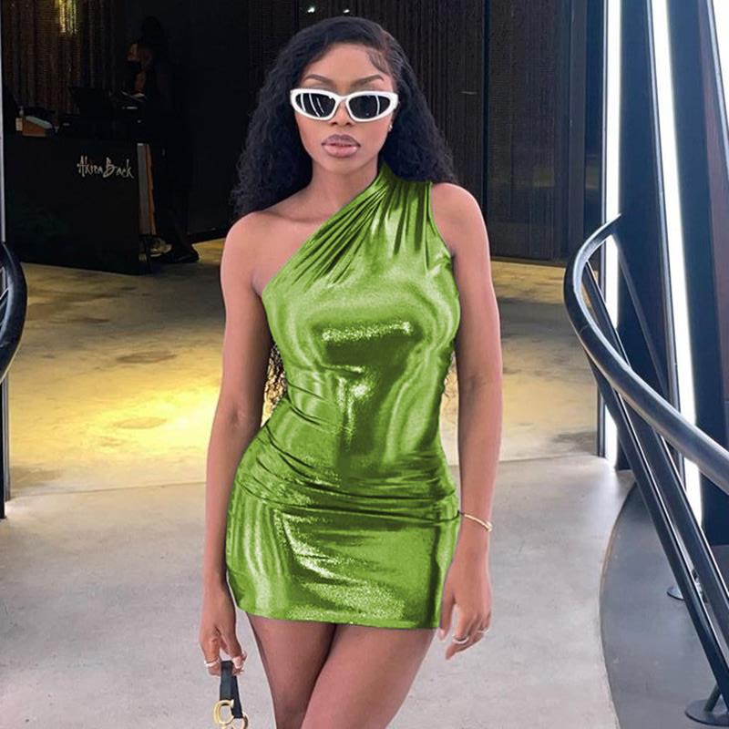 Camila - Vestido corto brillante asimétrico de un hombro para mujer