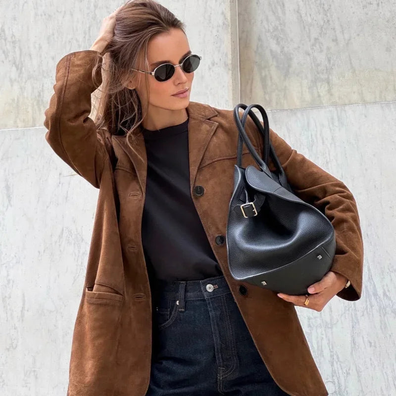 Clara - Chaqueta de mujer en ante con botones frontales