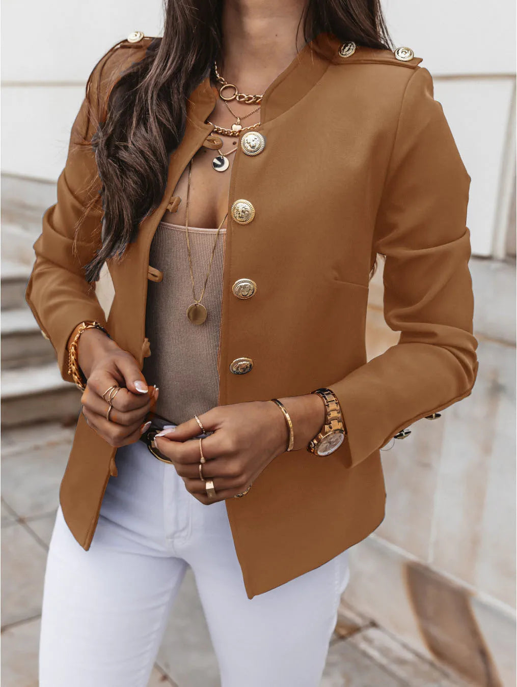 Samira - Chaqueta entallada para mujer con cuello redondo