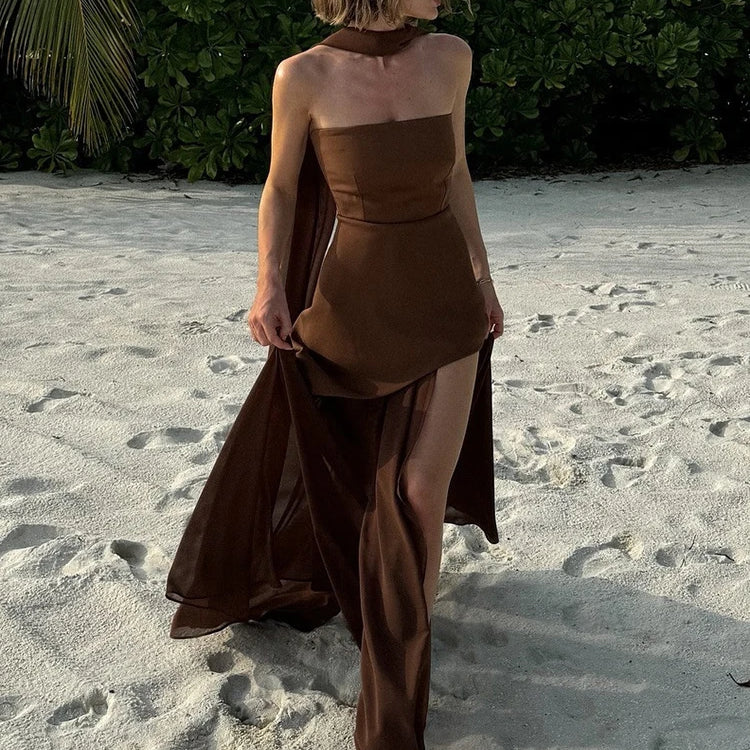 Adriana – Vestido largo asimétrico con abertura