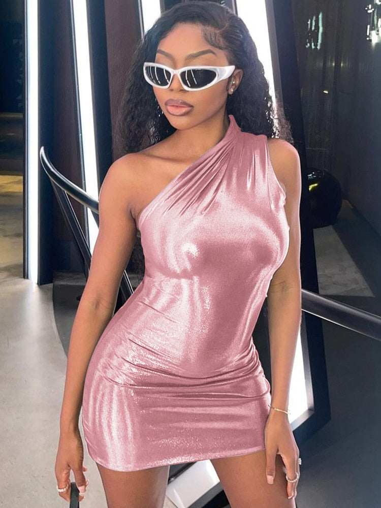Camila - Vestido corto brillante asimétrico de un hombro para mujer
