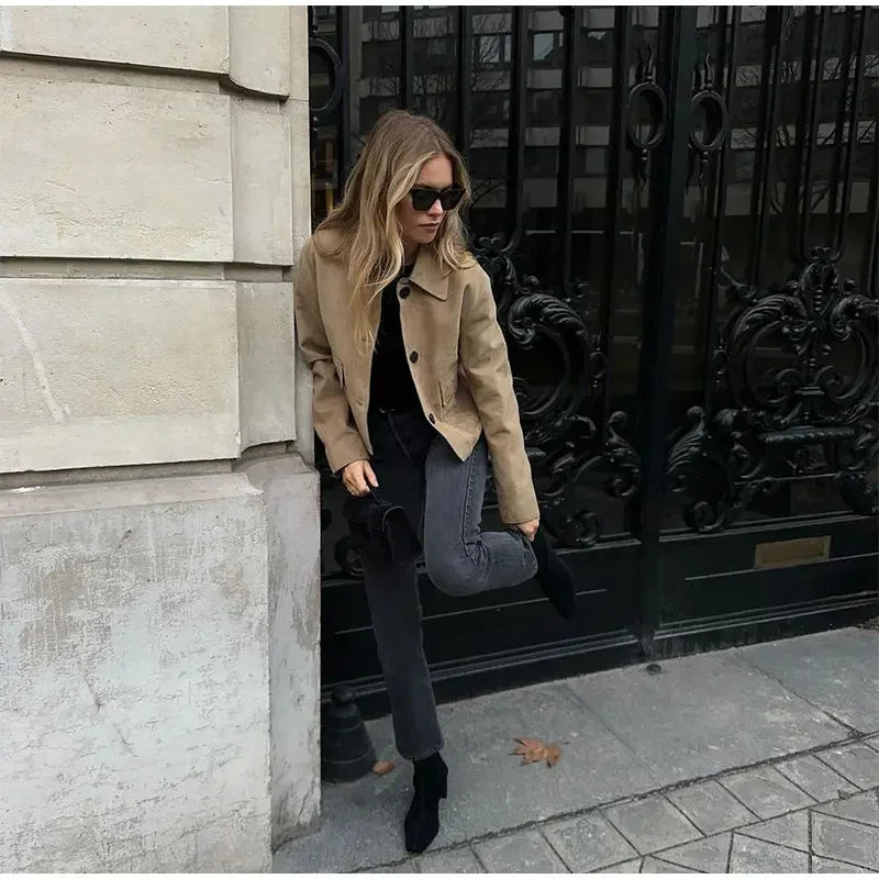 Irene - Chaqueta corta de ante sintético para mujer