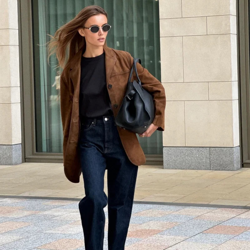 Clara - Chaqueta de mujer en ante con botones frontales