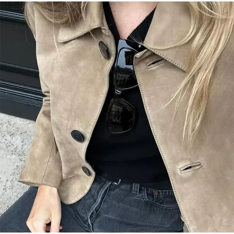 Irene - Chaqueta corta de ante sintético para mujer