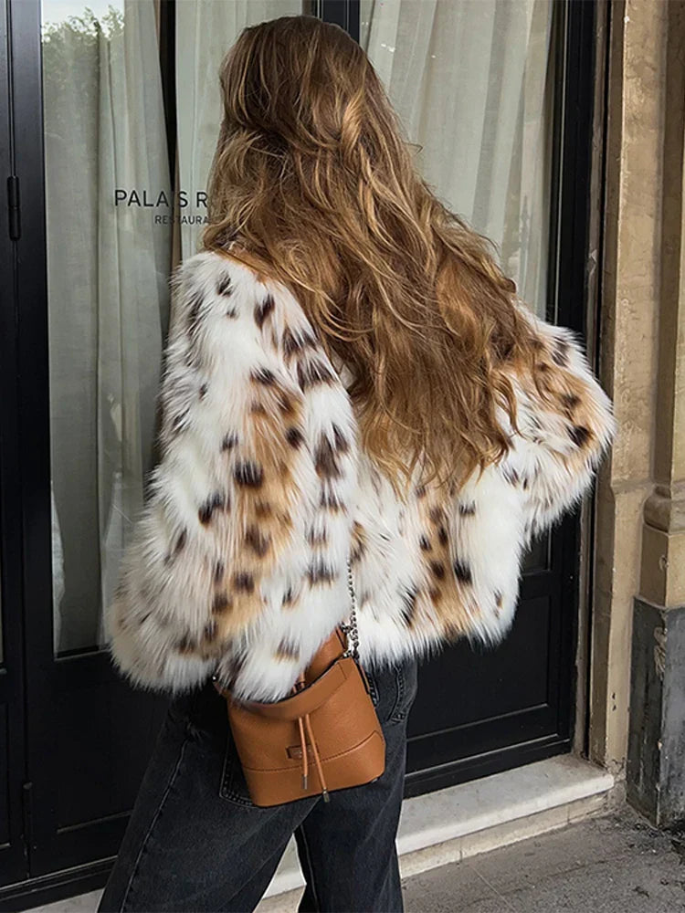 Valeria – Chaqueta de pelo sintético para mujer con estampado animal