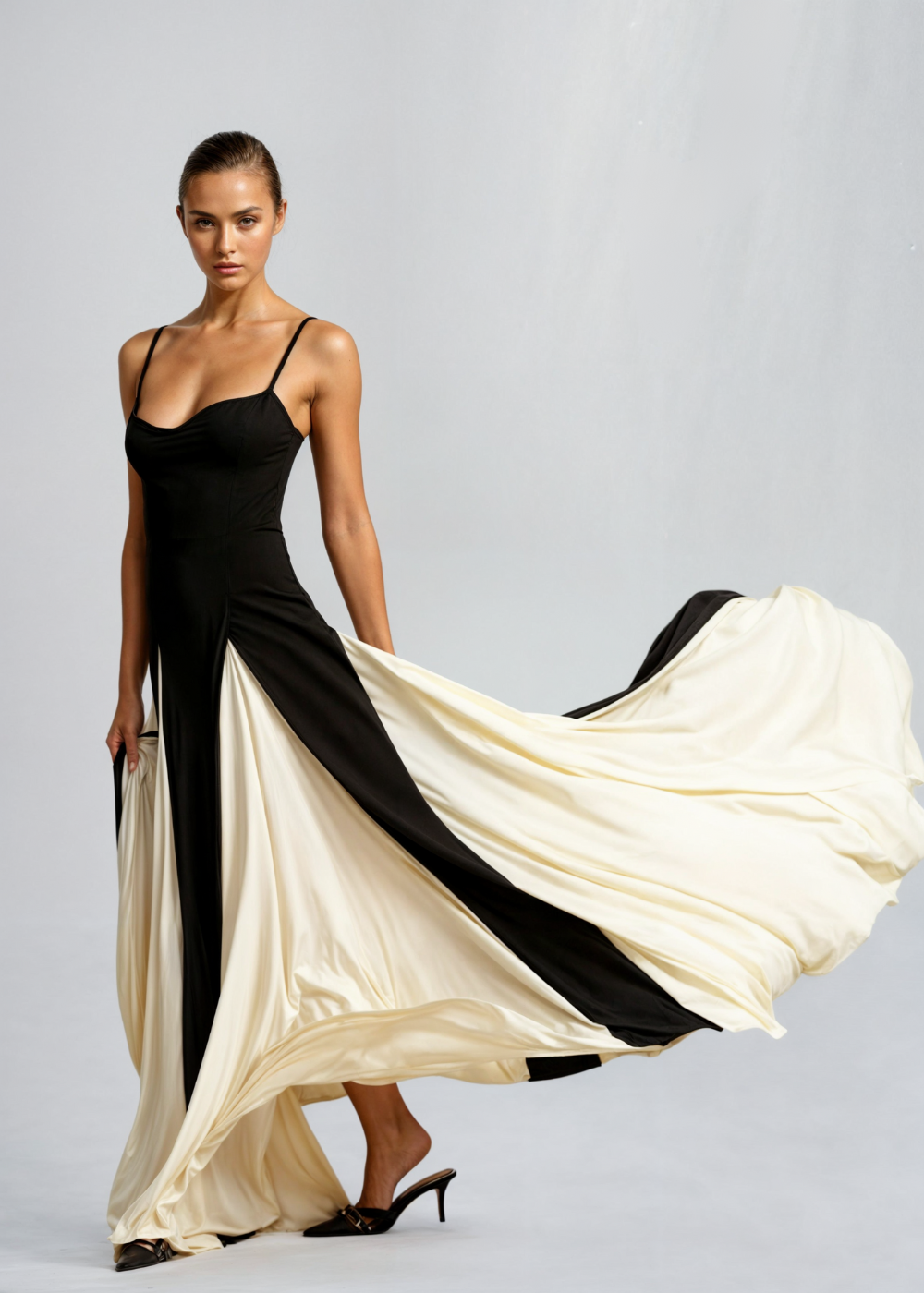 Selene - Vestido largo de mujer con tirantes finos y falda
