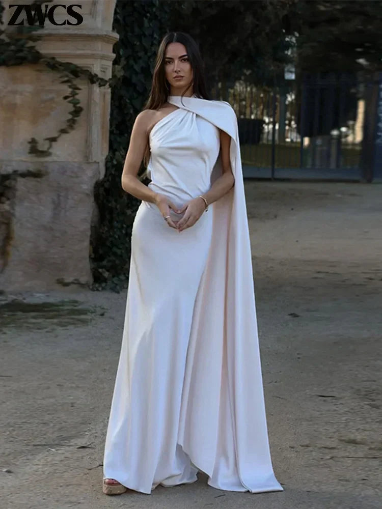 Daniela - Vestido largo satinado verde cuello halter mujer