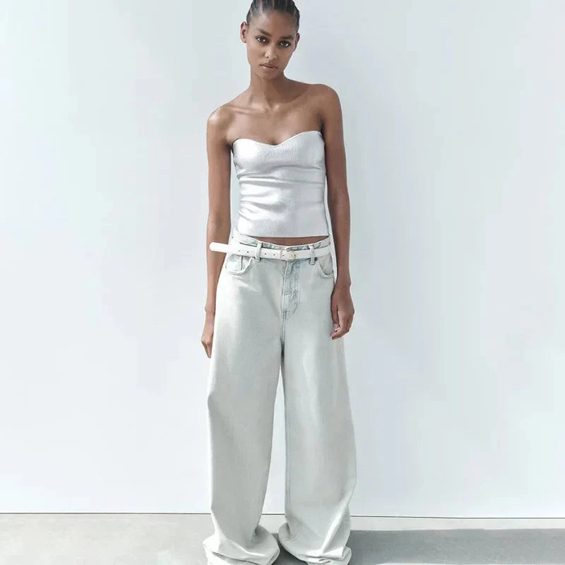 Marina – Top Bandeau Femenino de Brillo Metálico