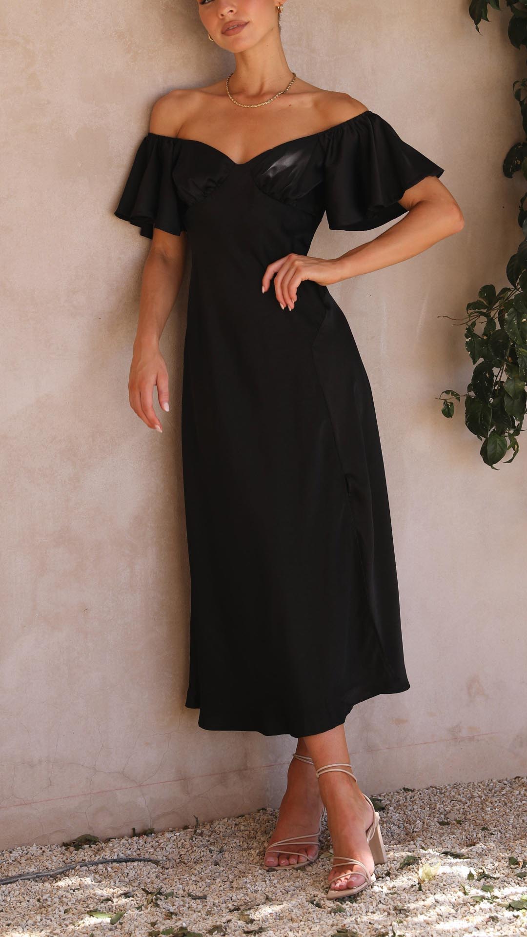 Sofia - Vestido midi con hombros descubiertos mujer