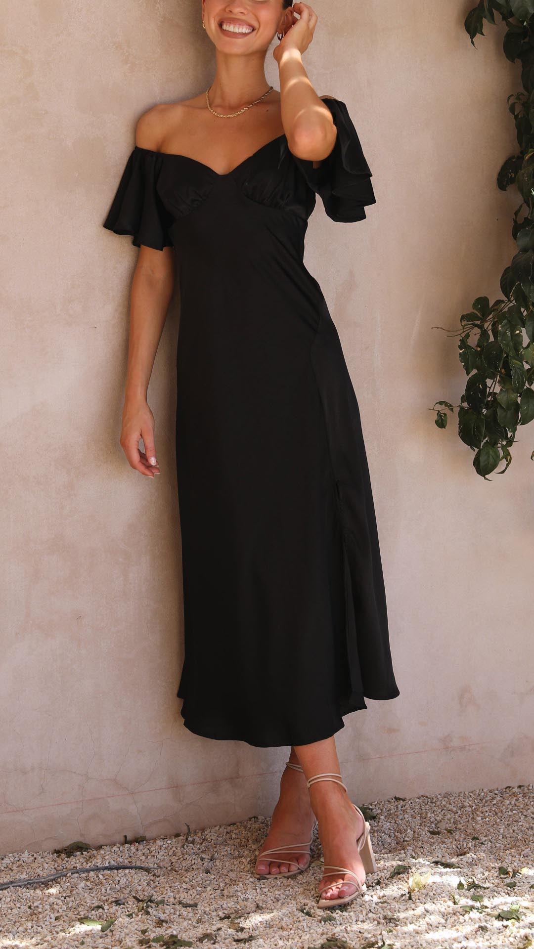 Sofia - Vestido midi con hombros descubiertos mujer