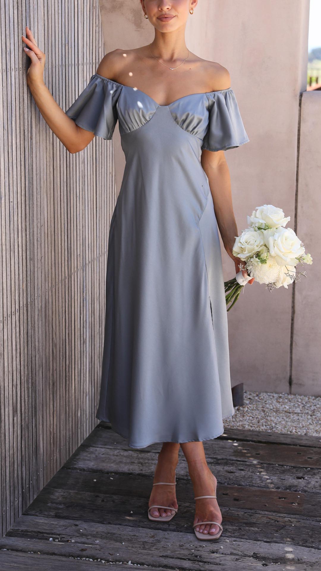 Sofia - Vestido midi con hombros descubiertos mujer