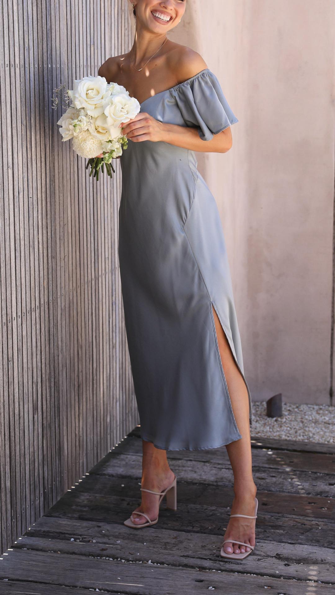 Sofia - Vestido midi con hombros descubiertos mujer