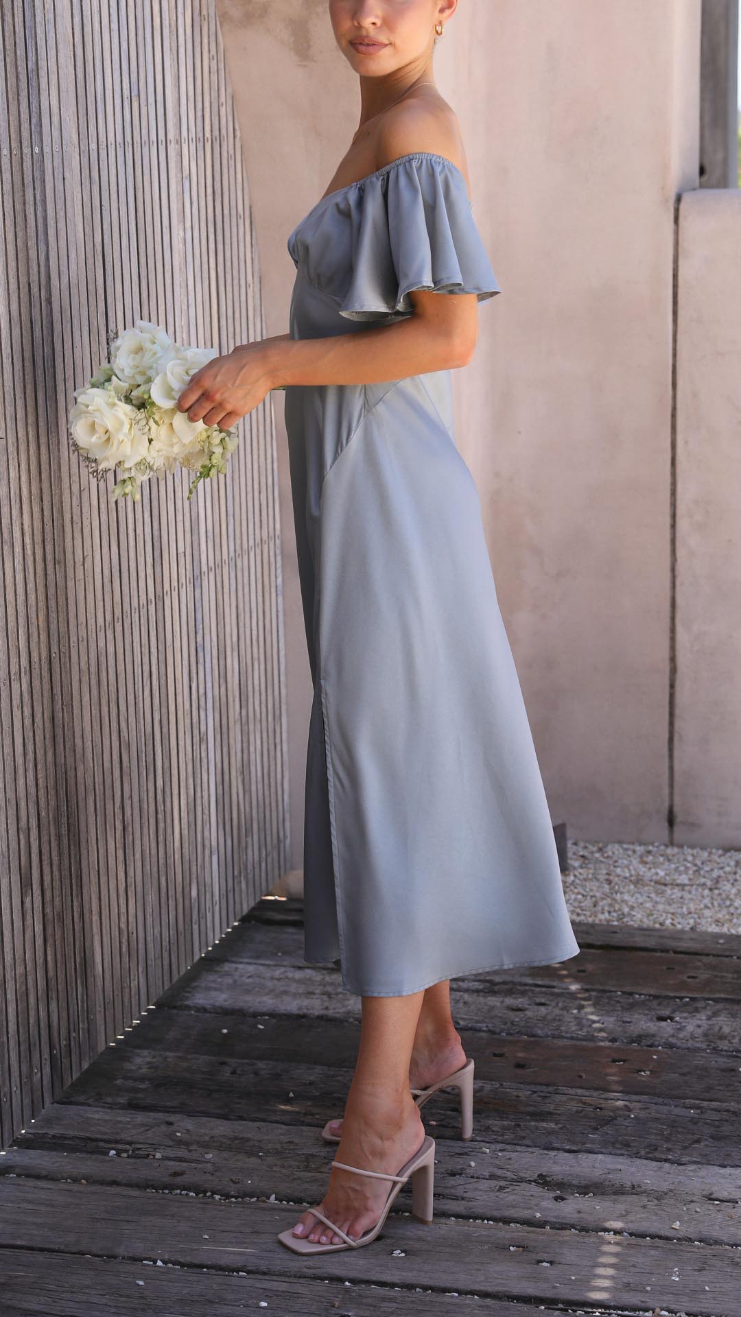 Sofia - Vestido midi con hombros descubiertos mujer