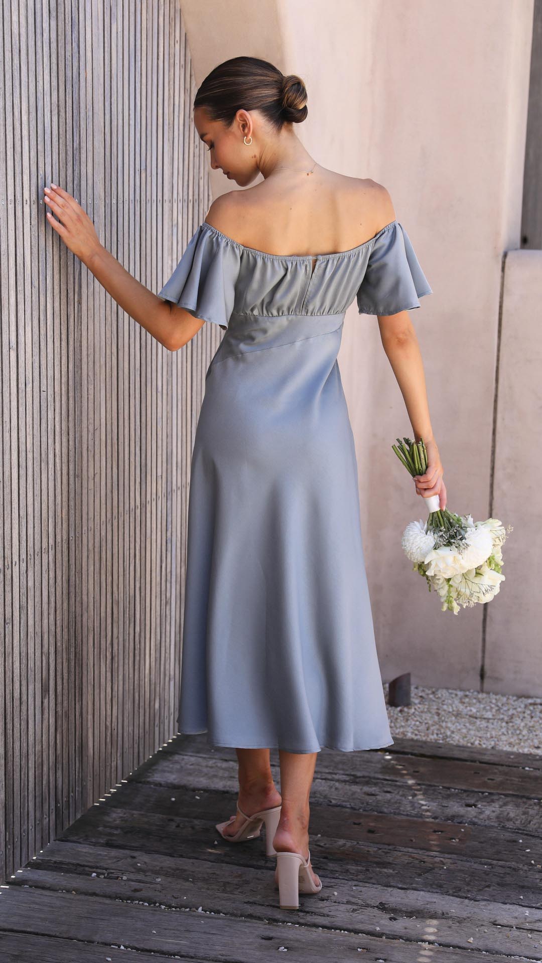 Sofia - Vestido midi con hombros descubiertos mujer
