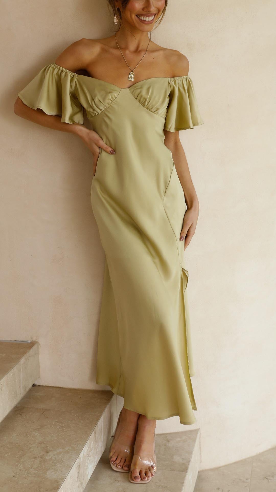 Sofia - Vestido midi con hombros descubiertos mujer