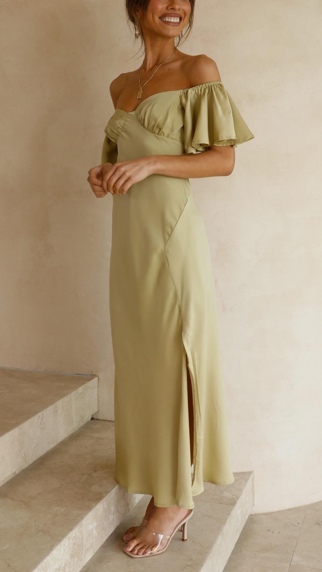 Sofia - Vestido midi con hombros descubiertos mujer