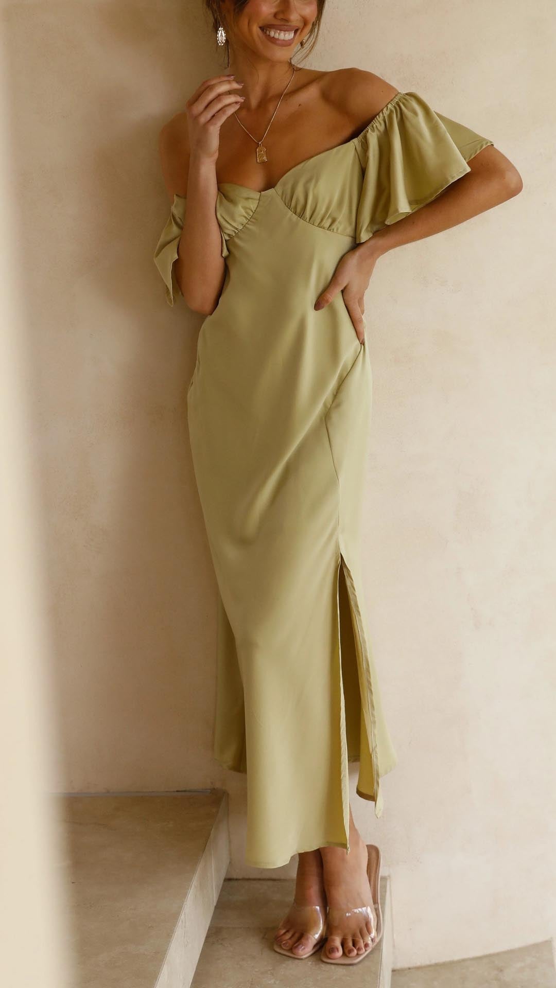 Sofia - Vestido midi con hombros descubiertos mujer
