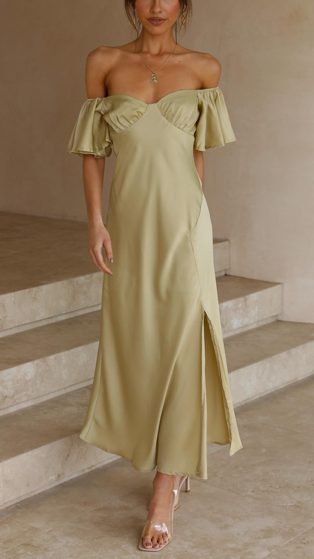 Sofia - Vestido midi con hombros descubiertos mujer