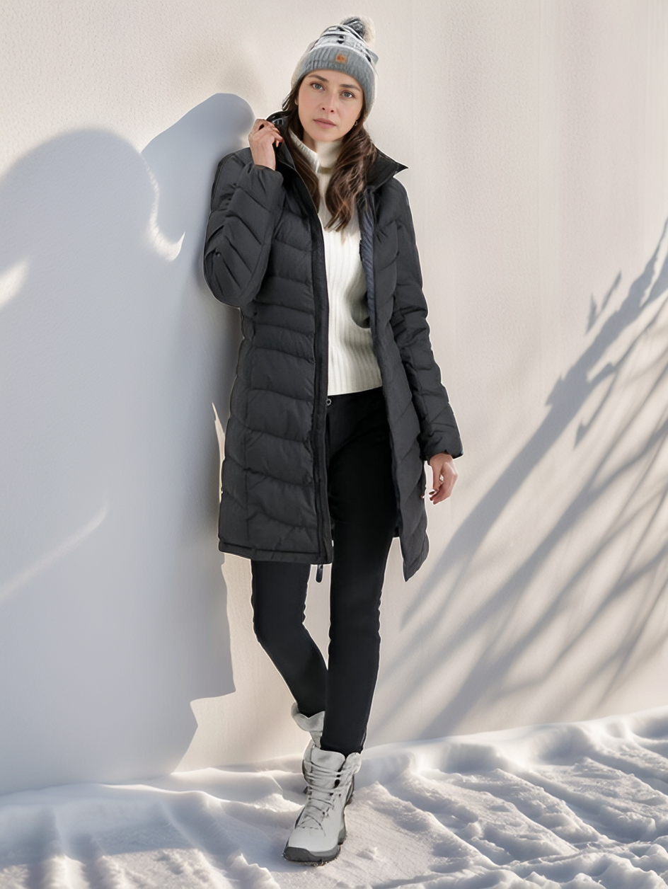 Sandra - Chaqueta larga acolchada de invierno con capucha para mujer