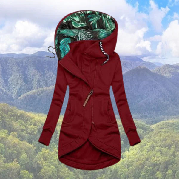Selva – Chaqueta de Invierno Asimétrica con Capucha Estampada