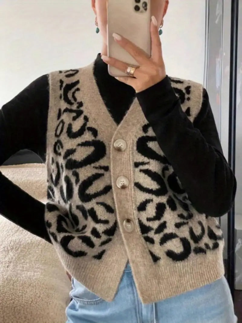 Claudia - Chaleco de mujer tejido con estampado animal print