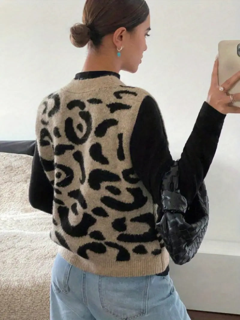 Claudia - Chaleco de mujer tejido con estampado animal print
