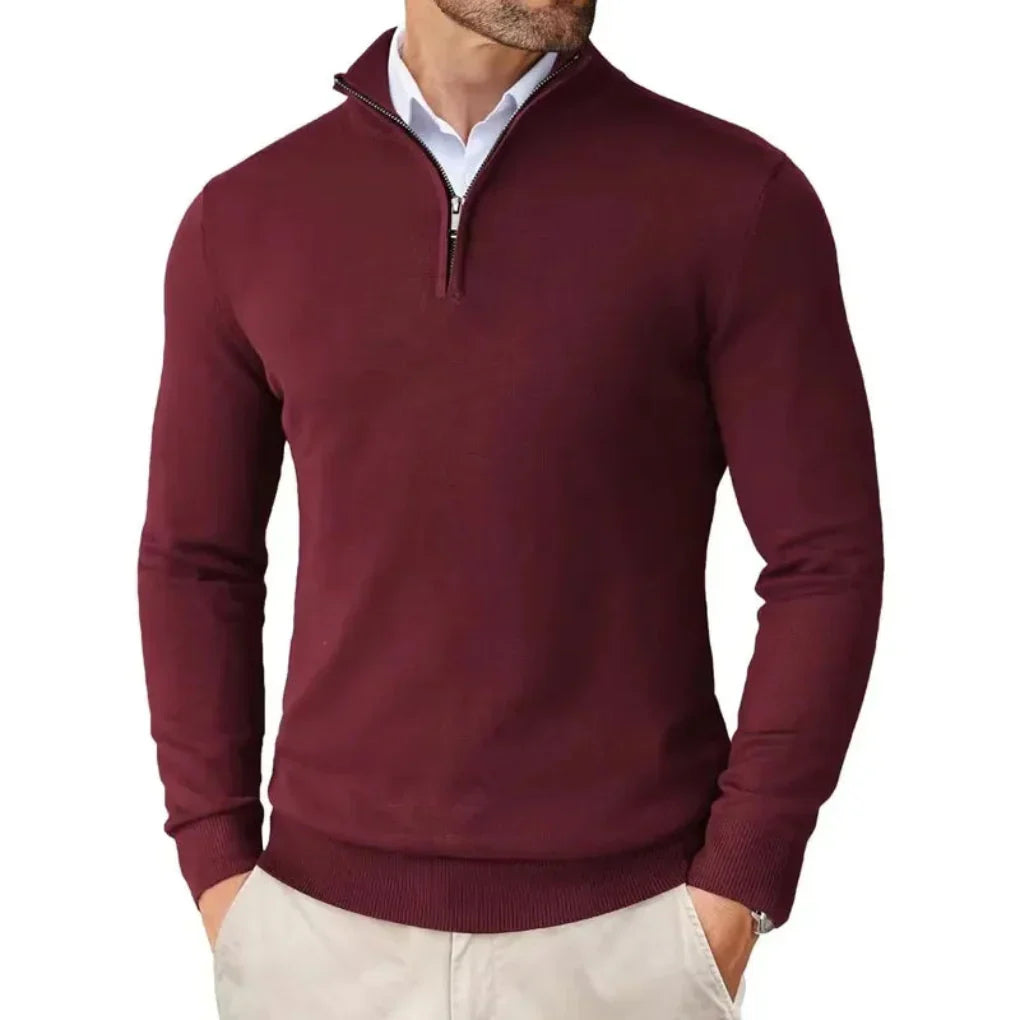 Adrián - Suéter de hombre con cremallera media y cuello alto