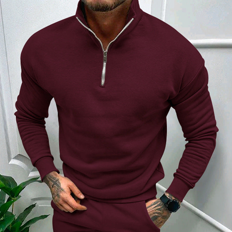 Enzo - Suéter de hombre con cremallera media y cuello alto