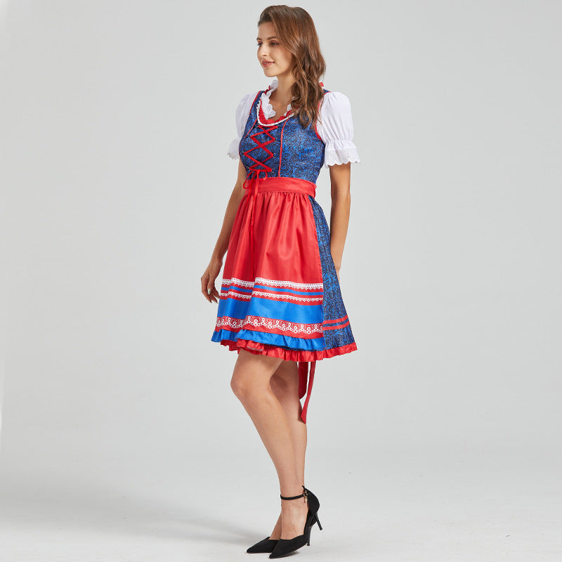 Heidi – Vestido tradicional Oktoberfest corto con delantal rojo
