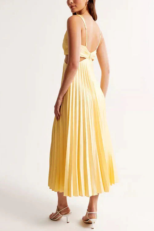 Marina - Vestido midi plisado con escote en V y aberturas laterales