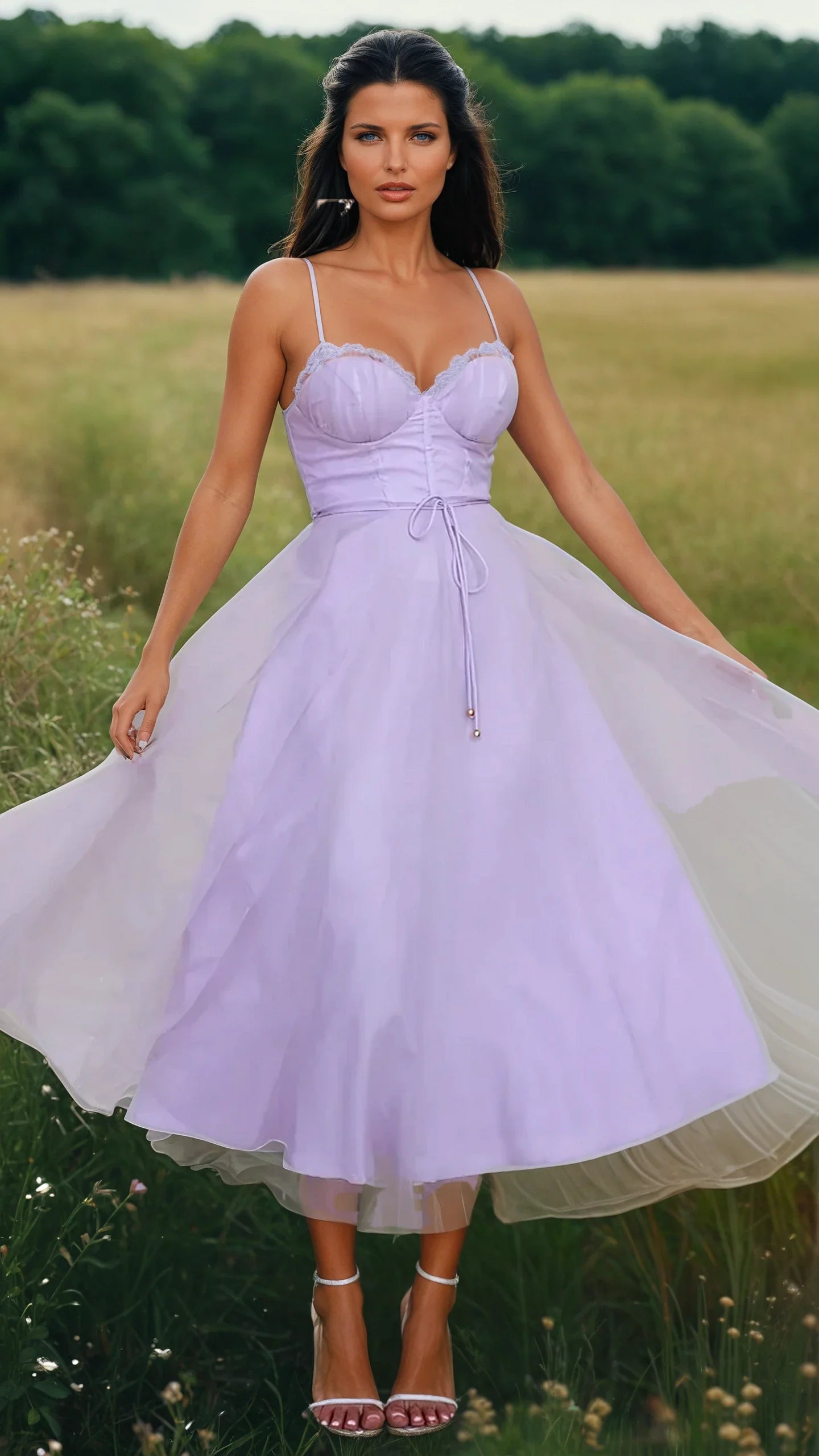 Isabelle – Vestido midi femenino con corsé y falda de tul delicada