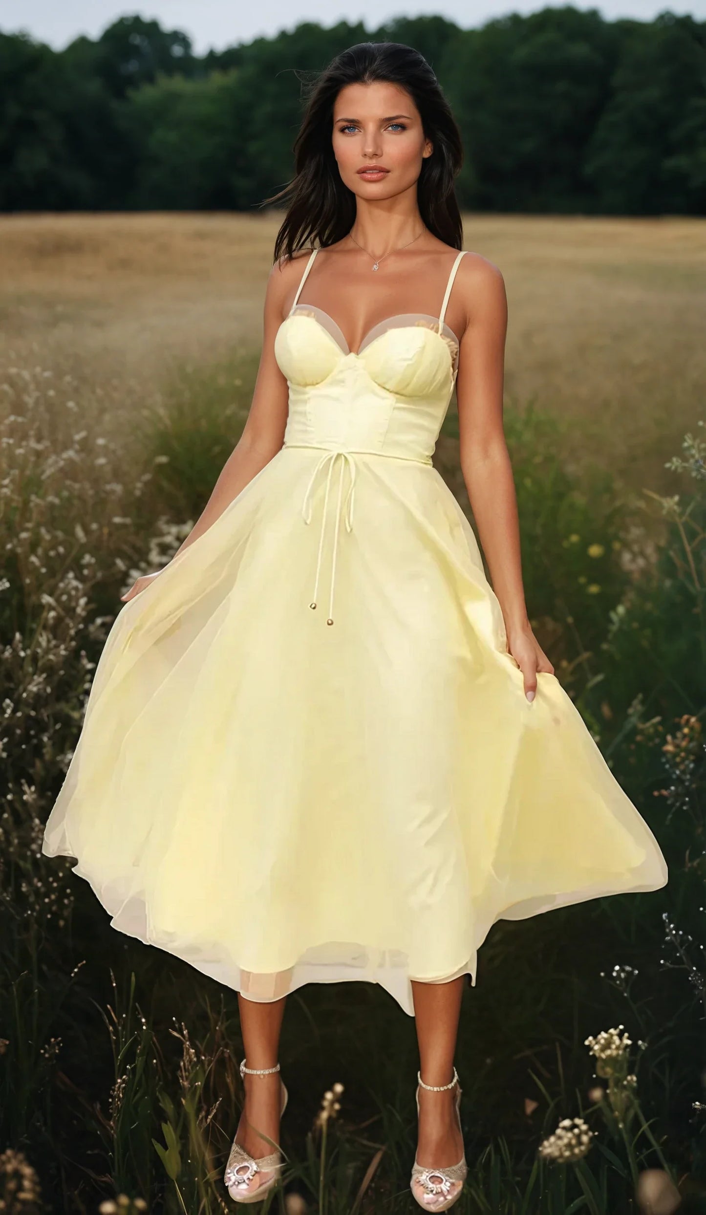 Isabelle – Vestido midi femenino con corsé y falda de tul delicada