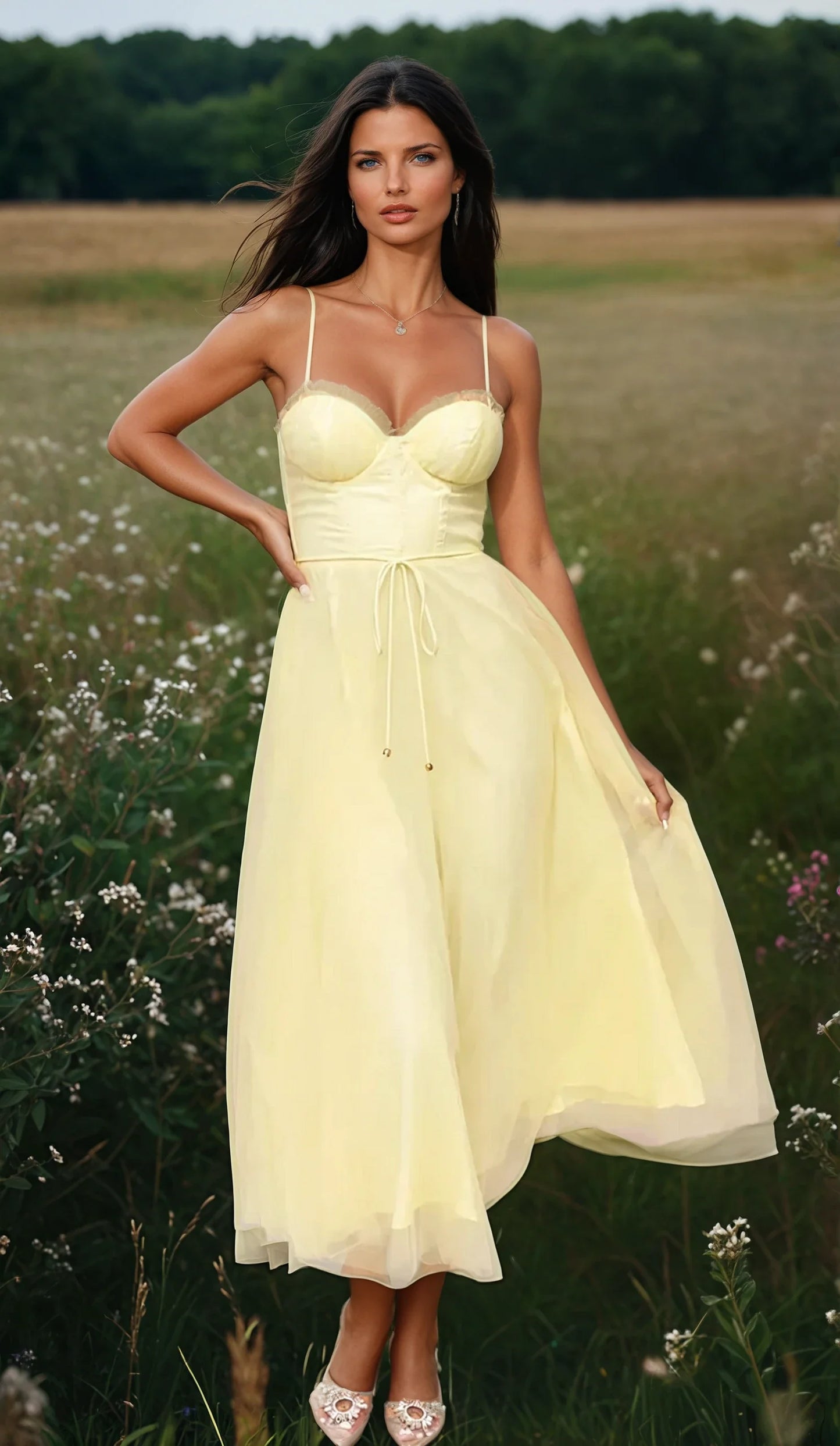 Isabelle – Vestido midi femenino con corsé y falda de tul delicada