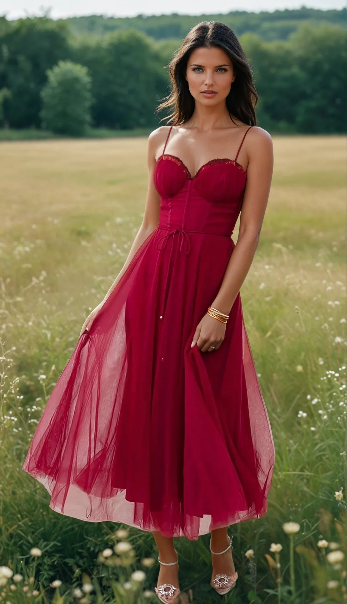 Isabelle – Vestido midi femenino con corsé y falda de tul delicada