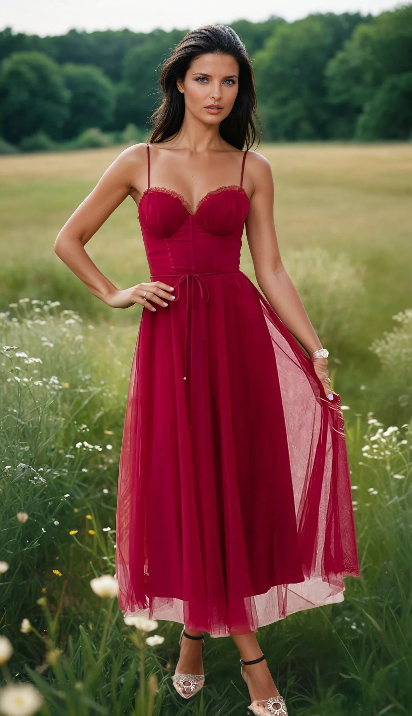 Isabelle – Vestido midi femenino con corsé y falda de tul delicada