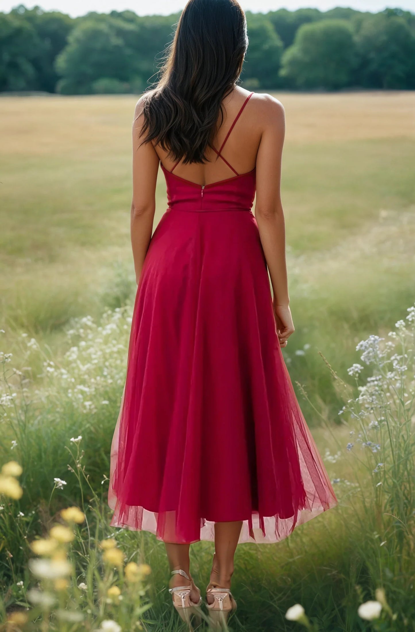 Isabelle – Vestido midi femenino con corsé y falda de tul delicada