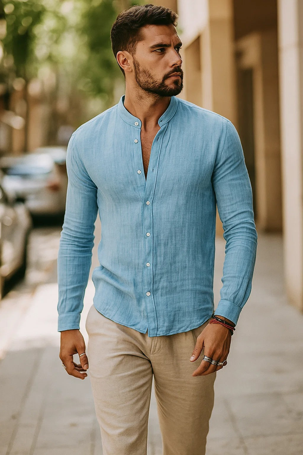 Gael – Camisa de lino con cuello mao y estilo casual elegante
