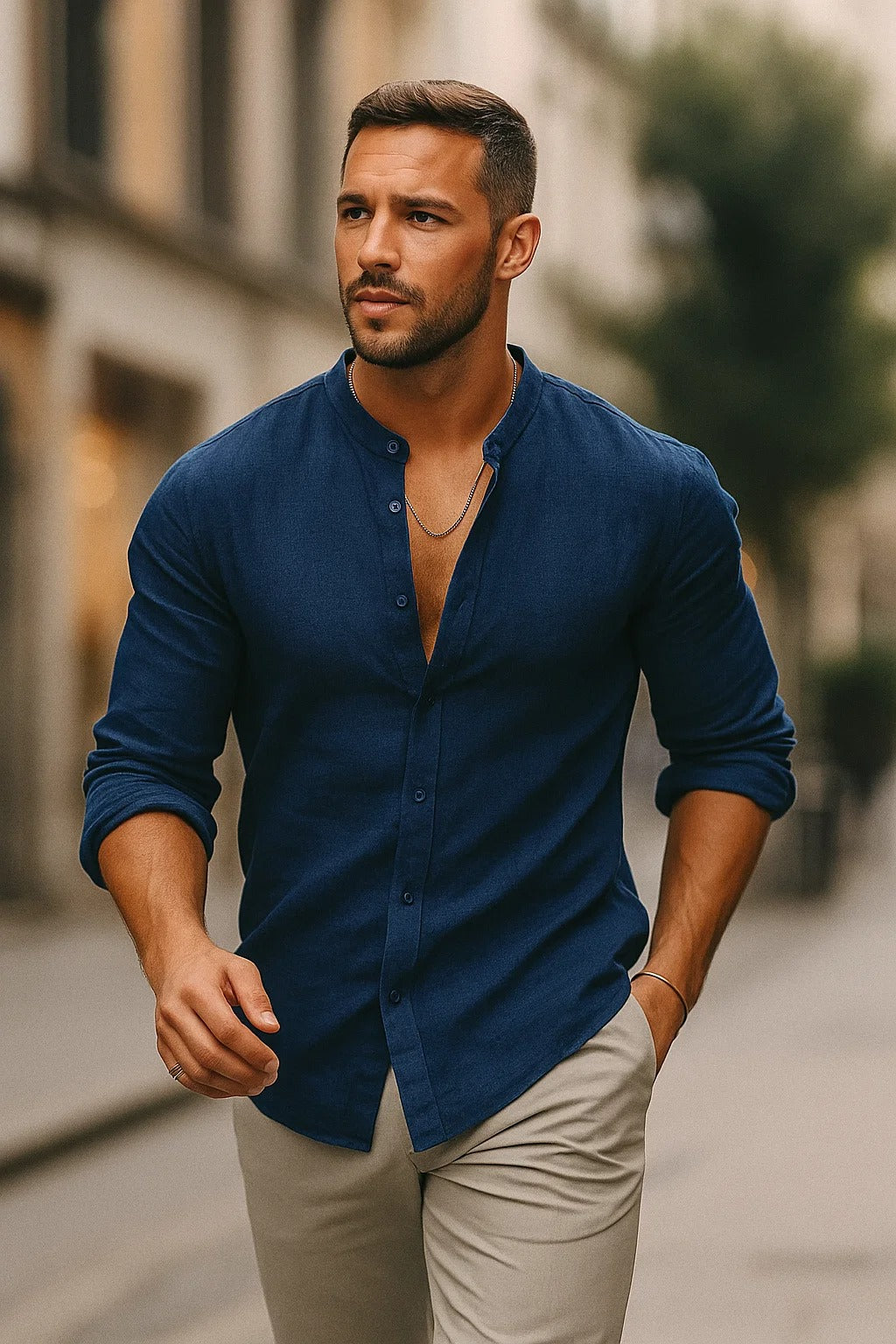 Gael – Camisa de lino con cuello mao y estilo casual elegante
