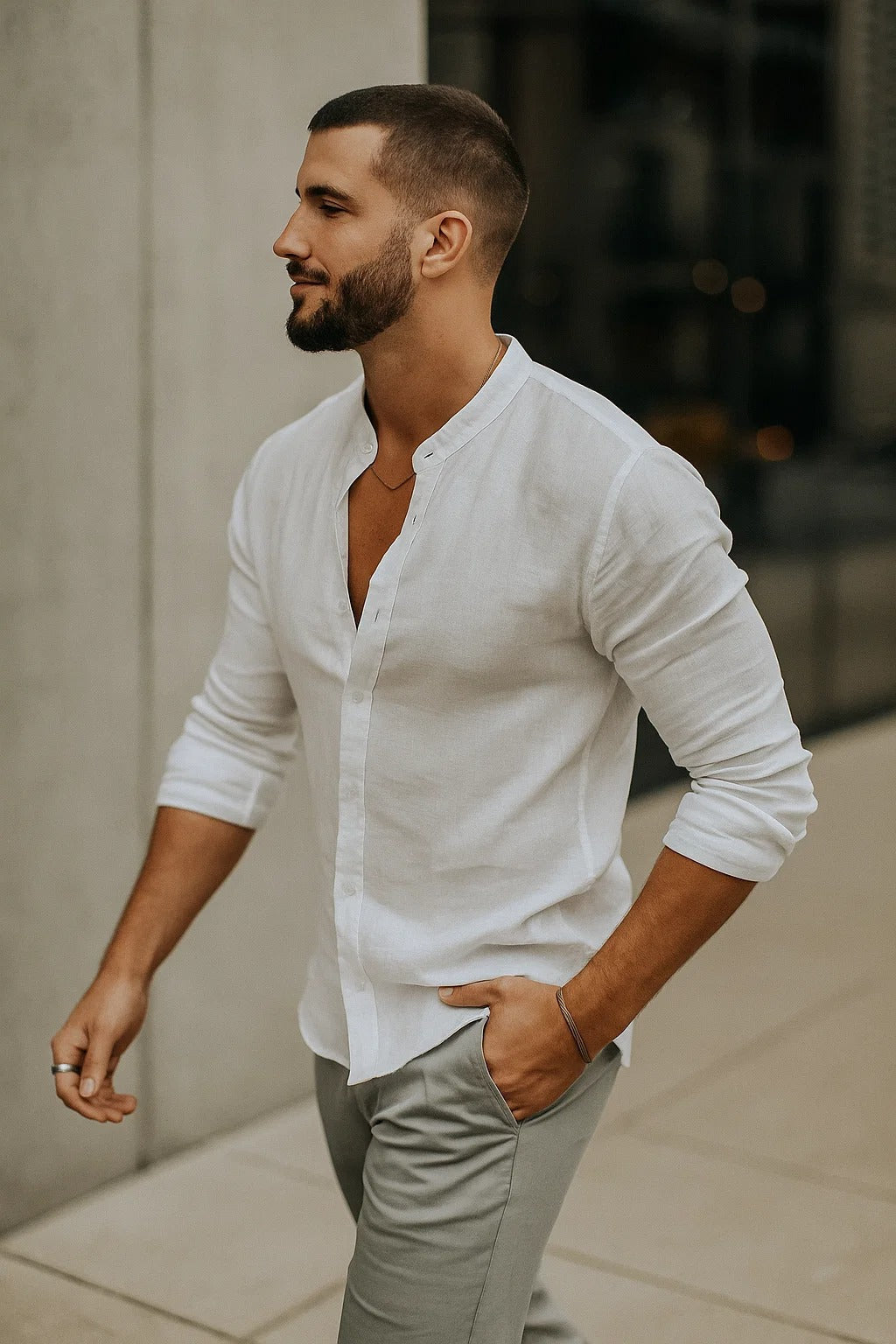 Gael – Camisa de lino con cuello mao y estilo casual elegante