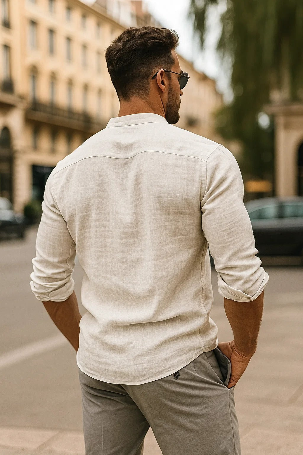 Gael – Camisa de lino con cuello mao y estilo casual elegante